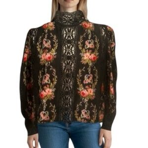 Loveshackfancy Jacque top women’s silk size medium black floral crochet Dolce